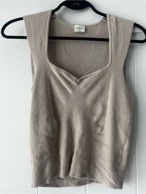 Abercrombie & Fitch Taupe Ribbed Square-Neck Tank Top